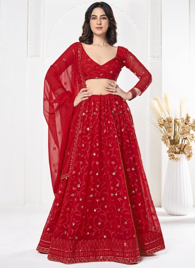 Georgette Red Party Wear Sequins Work Lehenga Choli